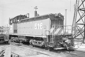 Burlington Northern diesel locomotive 516 at Burlington, Iowa in 1972.