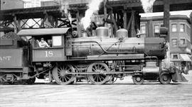 Pacific Coast Railroad steam locomotive number 18 at Seattle, Washington, circa 1920.