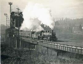 Great Northern Railway steam locomotive 1457 at Ballard, Washington in 1939.