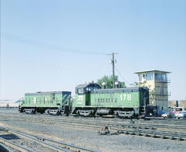 Burlington Northern diesel locomotive 178 at Pasco, Washington in 1980.