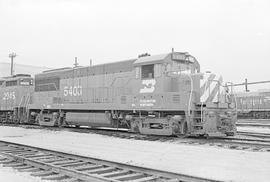 Burlington Northern diesel locomotive 5403 at Lincoln, Nebraska in 1972.