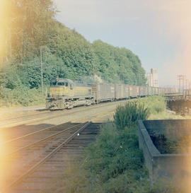 Burlington Northern diesel locomotive 4244 at Tacoma, Washington in 1970.