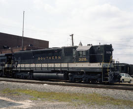 Southern Railway Company diesel locomotive 3128 at Alexandria, Virginia on July 5, 1982.