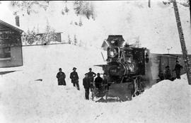 Canadian Pacific Railway steam locomotive CP 73 in Alberta, circa 1885.