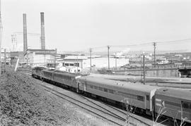 Amtrak passenger train number 11 leaves Tacoma, Washington, circa 1972.