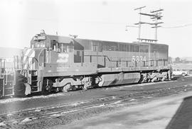 Burlington Northern diesel locomotive 5334 at Klamath Falls, Oregon in 1974.