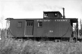 Pacific Coast Railroad wood caboose number 53 near Maple Valley, Washington, circa 1943.