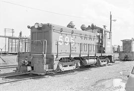 Burlington Northern diesel locomotive 595 at Vancouver, Washington in 1976.