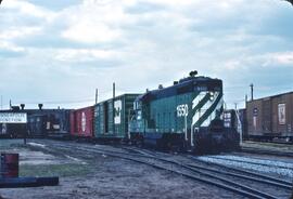 Burlington Northern Diesel Locomotives Numbers 8177, 7937, and 6902 in Newport, Minnesota in 1981