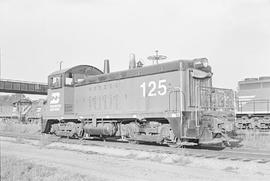 Burlington Northern diesel locomotive 125 at Galesburg, Illinois in 1972.