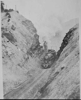 Northern Pacific steam locomotive at Martin, Washington, circa 1917.