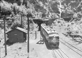 Northern Pacific diesel locomotive 6000 at Martin, Washington, in 1944.