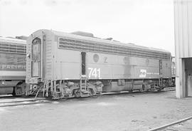 Burlington Northern diesel locomotive 741 at Minneapolis, Minnesota in 1973.