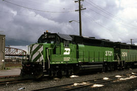 Burlington Northern Railroad Company diesel locomotive 2721 at Portland, Oregon in 1981.