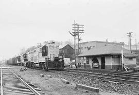 Northern Pacific diesel locomotive 335 at Tacoma-McCarver St, Washington, in 1962.