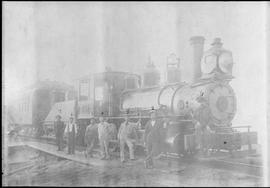 Northern Pacific steam locomotive 330 at Kalama, Washington, circa 1885.