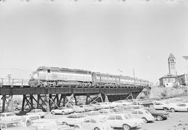 Burlington Northern diesel locomotive 9860 at Spokane, Washington in 1970.