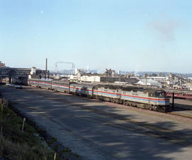 Amtrak diesel locomotives 253 at Tacoma, Washington in 1981.