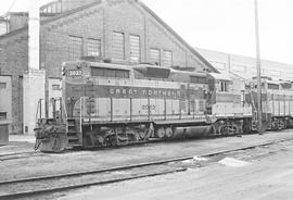 Burlington Northern diesel locomotive 2023 at Minneapolis, Minnesota in 1973.