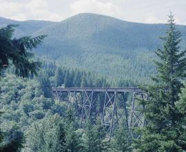 Burlington Northern viaduct at Weston, Washington, circa 1985.