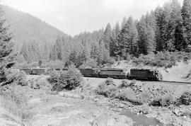 Western Pacific Railroad diesel locomotive 3504 in Feather River Canyon, California on August 19,...