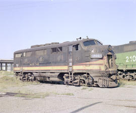 Burlington Northern diesel locomotive 702 at Portland, Oregon in 1979.