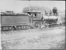 Northern Pacific steam locomotive 206 at Chehalis, Washington, in 1891.