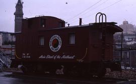 Northern Pacific wood caboose 1238 at Seattle, Washington, in 1977.