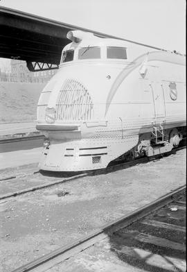 Union Pacific Railroad diesel locomotive number M10002 at Tacoma, Washington in 1942.