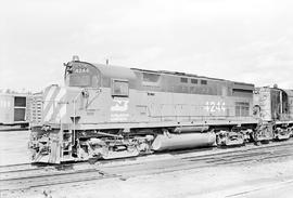 Burlington Northern diesel locomotive 4244 at Vancouver, Washington in 1976.