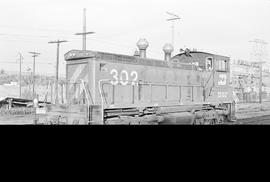 Burlington Northern diesel locomotive 302 at Wenatchee, Washington in 1976.