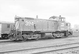 Burlington Northern diesel locomotive 394 at Dayton's Bluff, Minnesota in 1973.