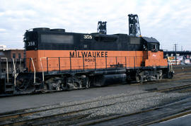 Milwaukee Road diesel locomotive 358 at Portland, Oregon in 1978.