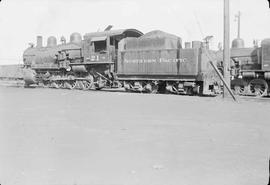 Northern Pacific steam locomotive 21 at Billings, Montana, circa 1950.