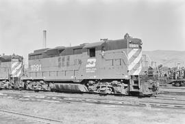 Burlington Northern diesel locomotive 1991 at Livingston, Montana in 1972.