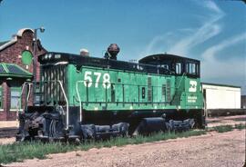 Burlington Northern diesel locomotive Number 578 at Fremont, Nebraska in 1981