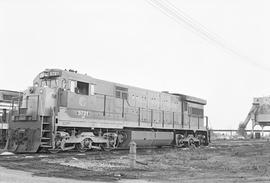 Burlington Northern diesel locomotive 5721 at Galesburg, Illinois in 1972.