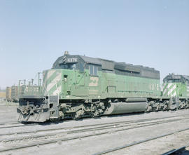 Burlington Northern diesel locomotive 6376 at Yakima, Washington in 1980.