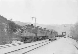 Northern Pacific diesel locomotive 5402D at Lester, Washington, in 1955.