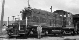 Great Northern Railway diesel locomotive number 77 at Renton, Washington, circa 1952.