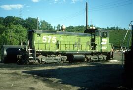 Burlington Northern diesel locomotive Number 575 at Omaha, Nebraska in 1979