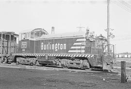 Burlington Northern diesel locomotive 86 at Galesburg, Illinois in 1972.