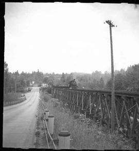 Pacific Coast Railroad freight train at Maple Valley, Washington in 1950.