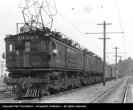 Milwaukee Road electric locomotive Number 10505 at Seattle, Washington near Black River in 1934.