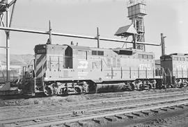 Burlington Northern diesel locomotive 1735 at Livingston, Montana in 1972.