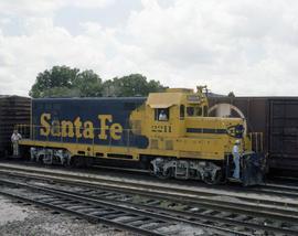 Atchison, Topeka & Santa Fe Railway diesel locomotive 2211 at Oklahoma City, Oklahoma on June...