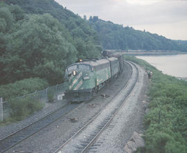 Burlington Northern diesel locomotive 704 at Seattle, Washington in 1979.