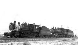 Pacific Coast Railroad steam locomotives number 15 and 14 at Auburn, Washington, circa 1950.