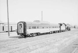 Northern Pacific Railroad Dome Coach Number 550 at Thorp, Washington in July, 1954.