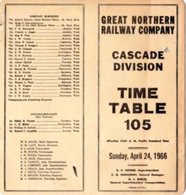 Great Northern Railway (GN) Cascade Division Employee Timetable Number 105, April 24, 1966